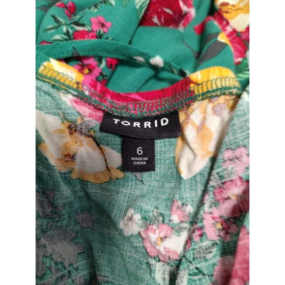 Torrid Green Red Yellow Floral Lace Up Fit & Flare Tank Blouse Size 6 - Picture 9 of 9